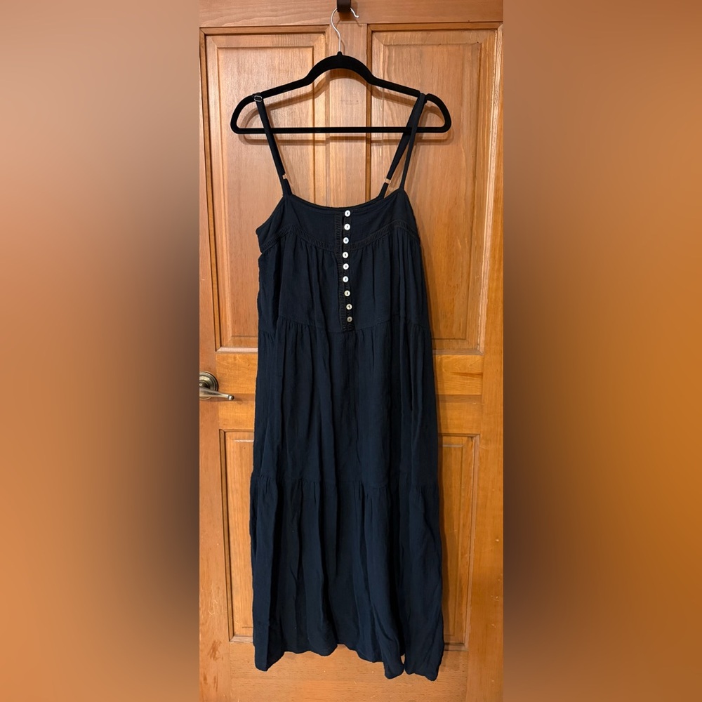 Black 100% Cotton Maxi Dress with Shell Button Accents
